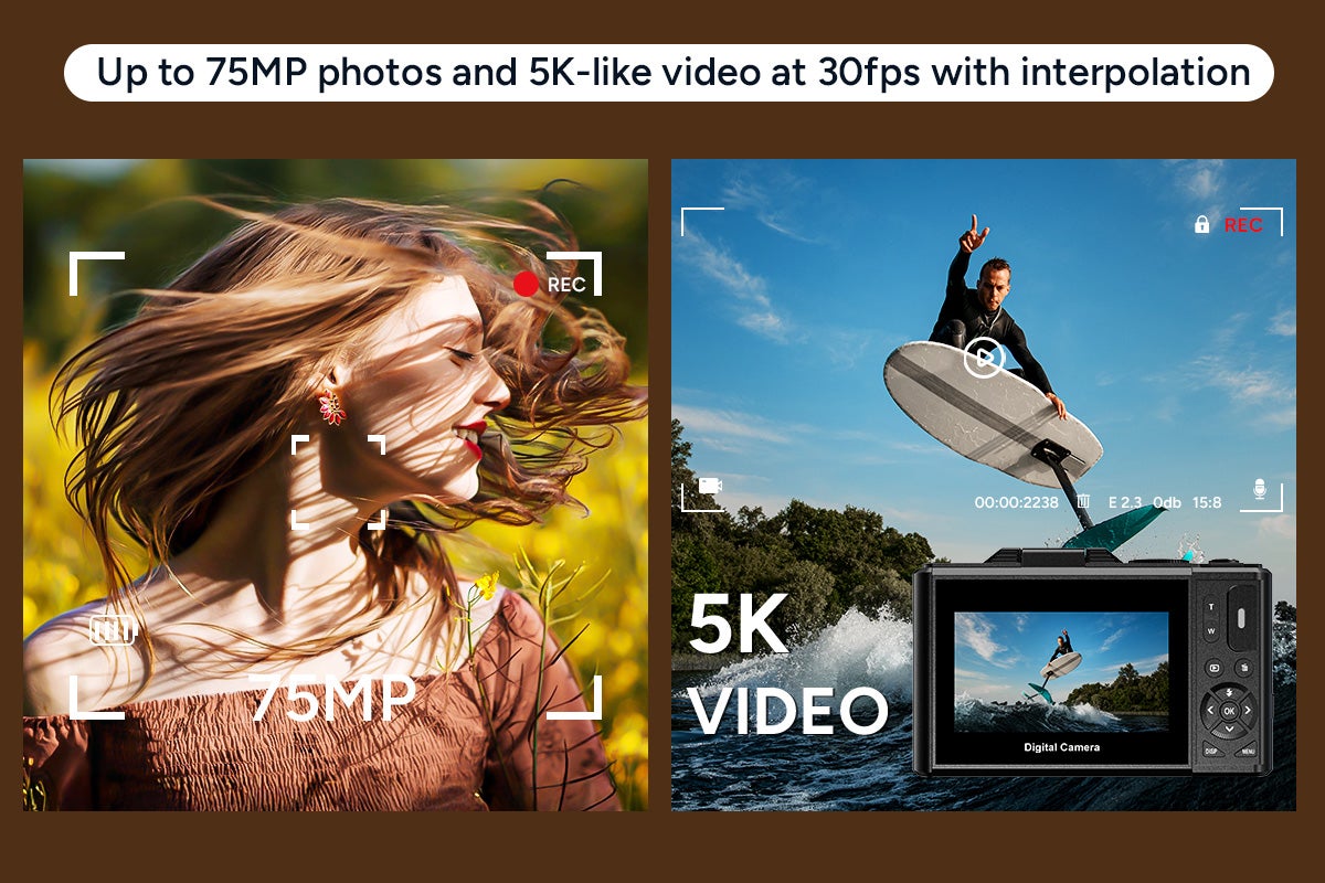Kogan 5K 75MP Digital Vlogging Camera with Flip Screen (Dual Battery Bundle)