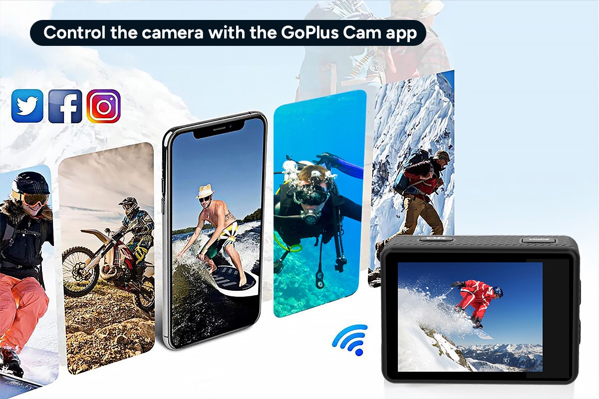 Kogan Dual Screen 1080P Wi-Fi Action Camera with Waterproof Case