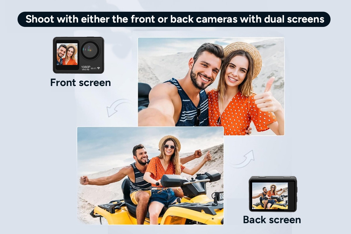 Kogan Dual Screen 1080P Wi-Fi Action Camera with Waterproof Case