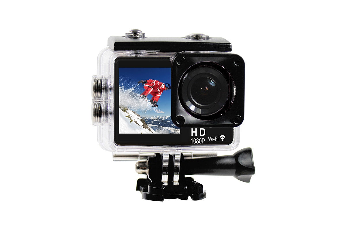 Kogan Dual Screen 1080P Wi-Fi Action Camera with Waterproof Case