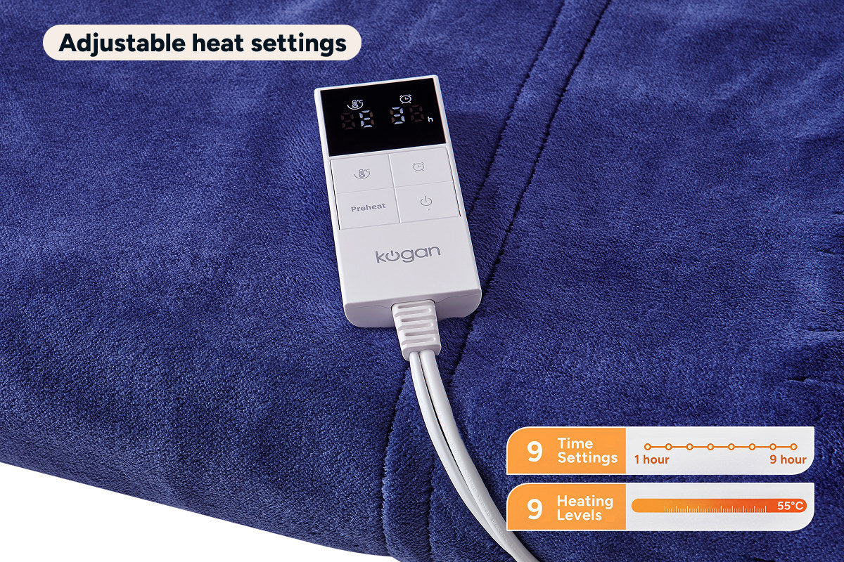 Kogan Washable Electric Heated Throw Blanket (Navy, 160 x 130cm)