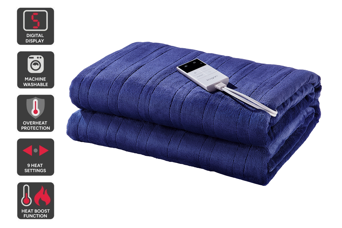 Kogan Washable Electric Heated Throw Blanket (Navy, 200 x 180cm)
