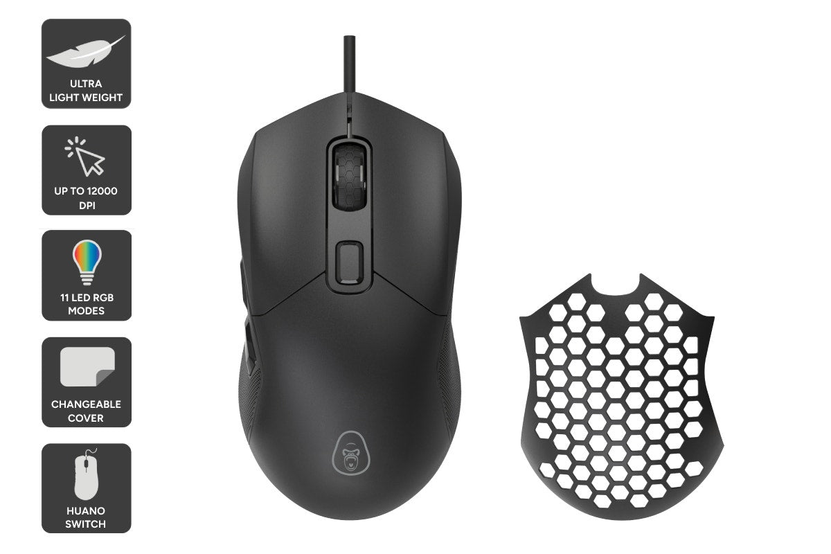 Gorilla Gaming GM121 RGB Ultralight Gaming Mouse - 67g)