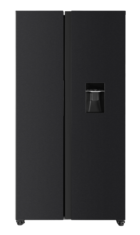 Kogan 592L Side by Side Fridge with Water Dispenser - Black Stainless Steel)
