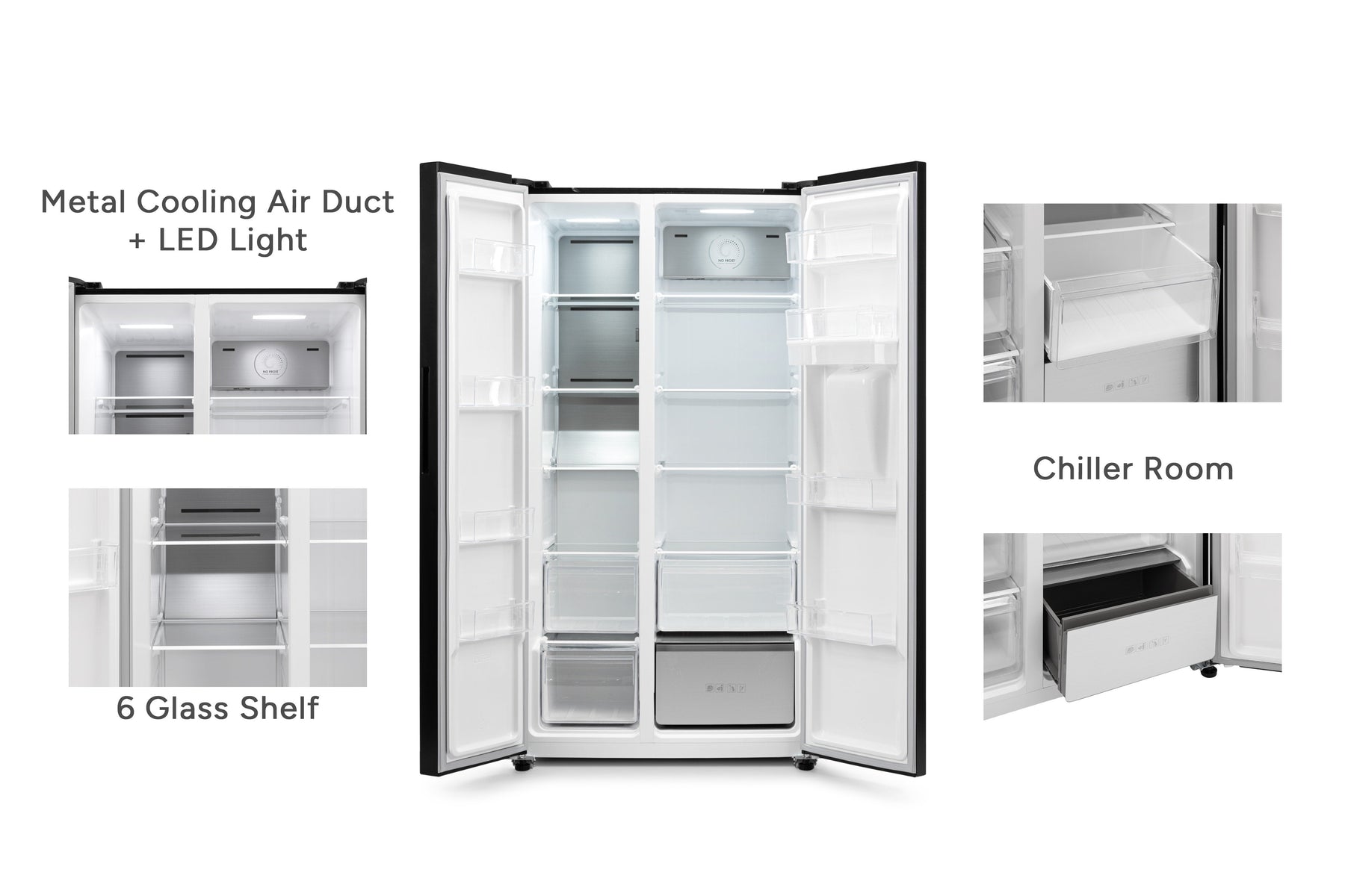Kogan 592L Side by Side Fridge with Water Dispenser - Black Stainless Steel)