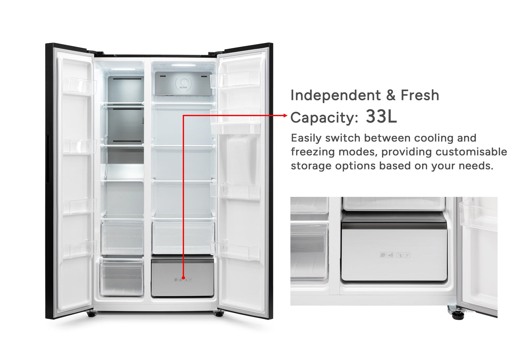 Kogan 592L Side by Side Fridge with Water Dispenser - Black Stainless Steel)