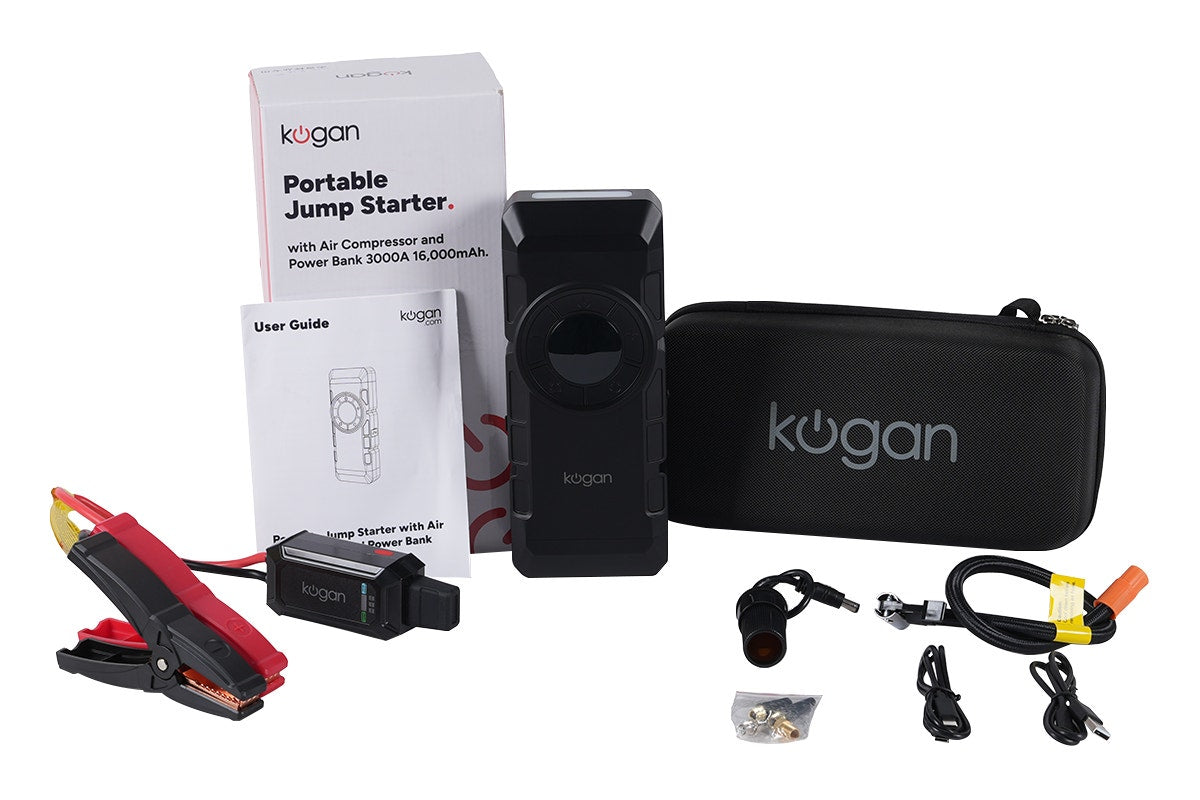 Kogan Portable Jump Starter with Air Compressor and Power Bank 3000A 16,000mAh