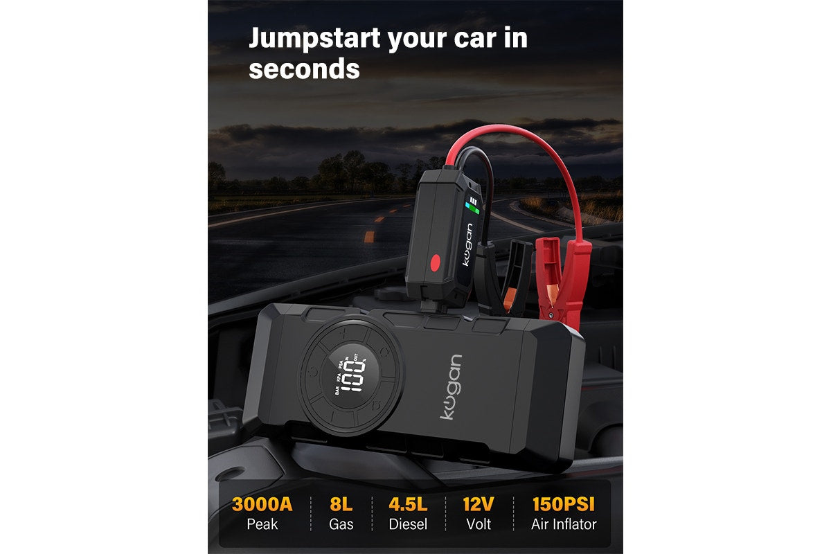 Kogan Portable Jump Starter with Air Compressor and Power Bank 3000A 16,000mAh