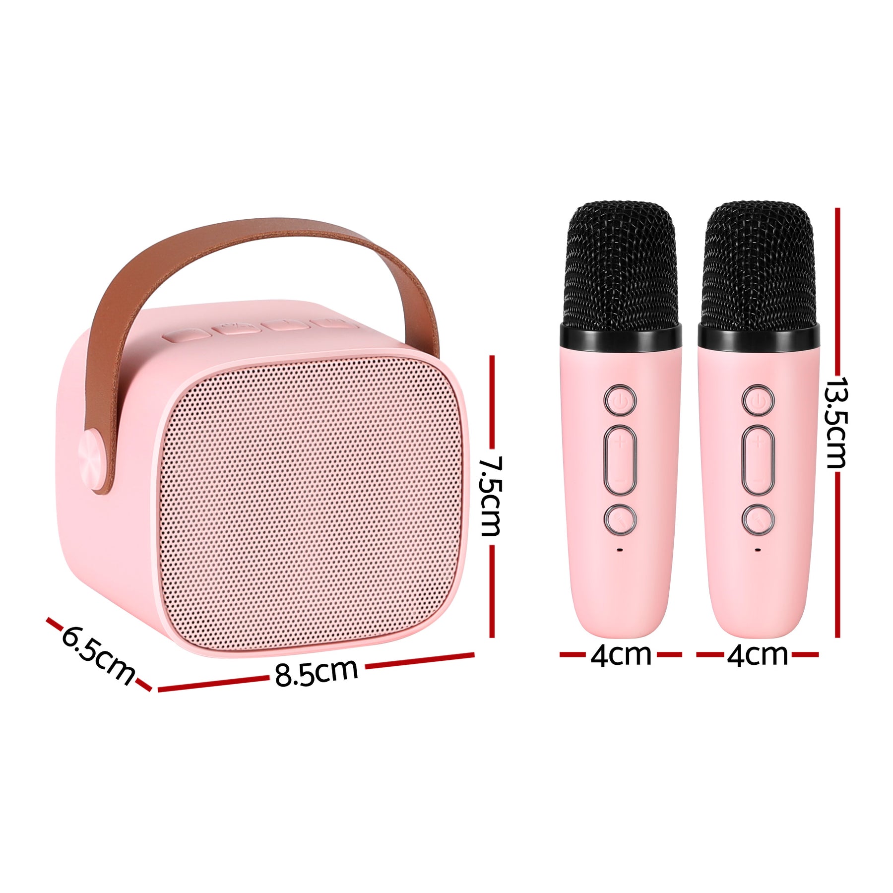 Alpha Mini Portable Karaoke Machine with 2 Wireless Microphones - Pink
