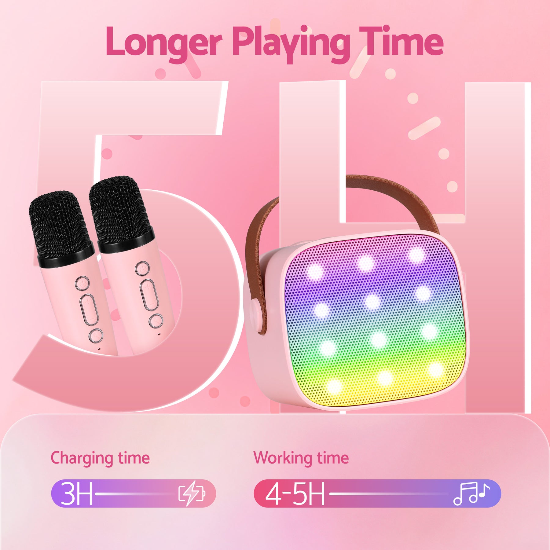 Alpha Mini Portable Karaoke Machine with 2 Wireless Microphones - Pink