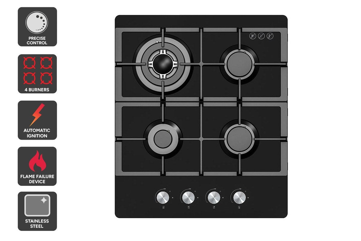Kogan 60cm Gas Cooktop Black Glass - SuperSaverAU - view 1