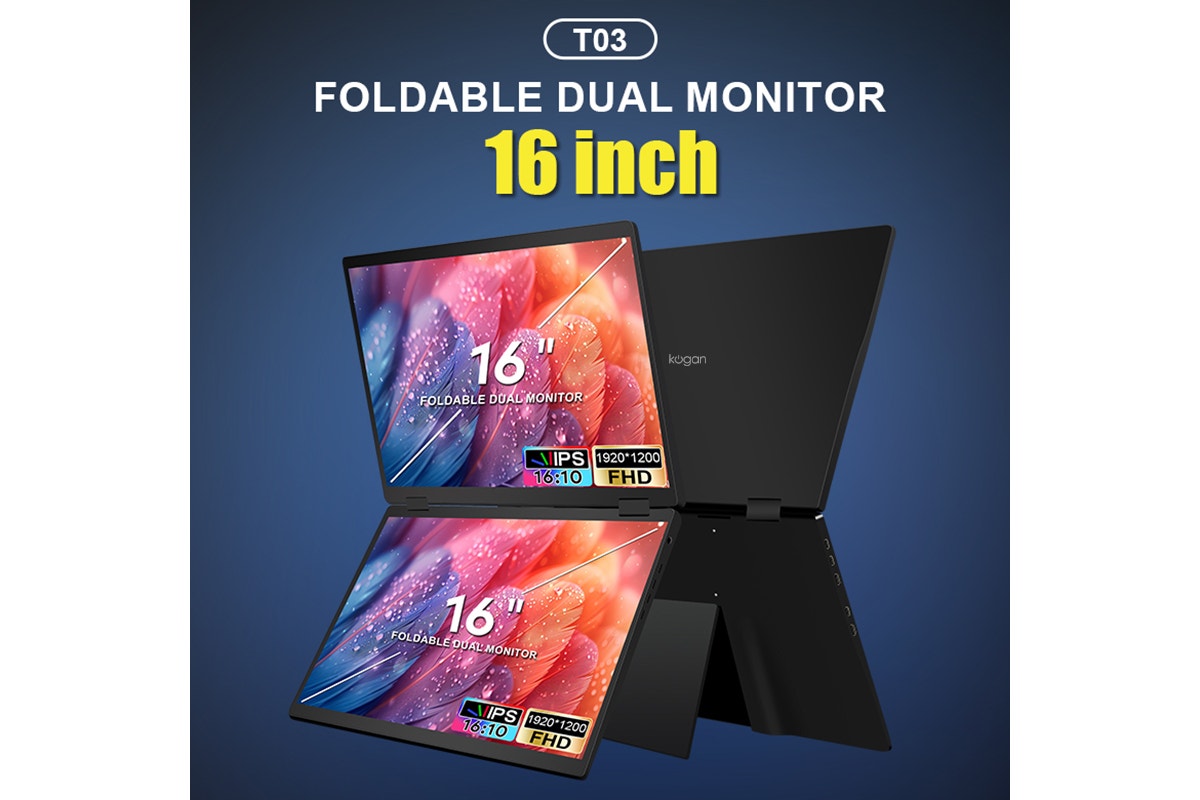 Kogan XPRESSO 16" FHD+ Stackable Dual Screen USB-C Portable Monitor (1920 x 1080)