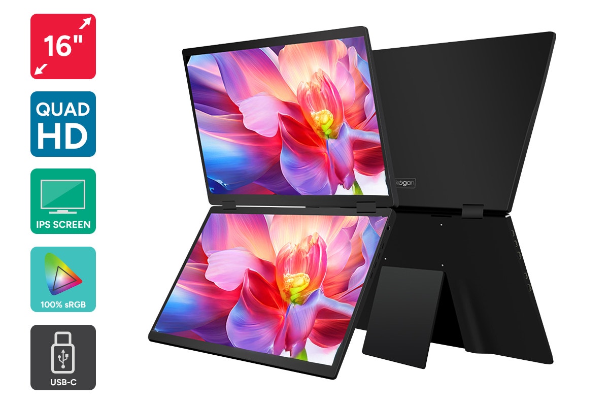 Kogan XPRESSO 16" QHD+ 2.5K Stackable Dual Screen USB-C Portable Monitor