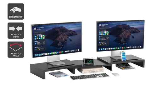 Kogan Modern Dual Monitor & Laptop Stand with Adjustable Length (Black)
