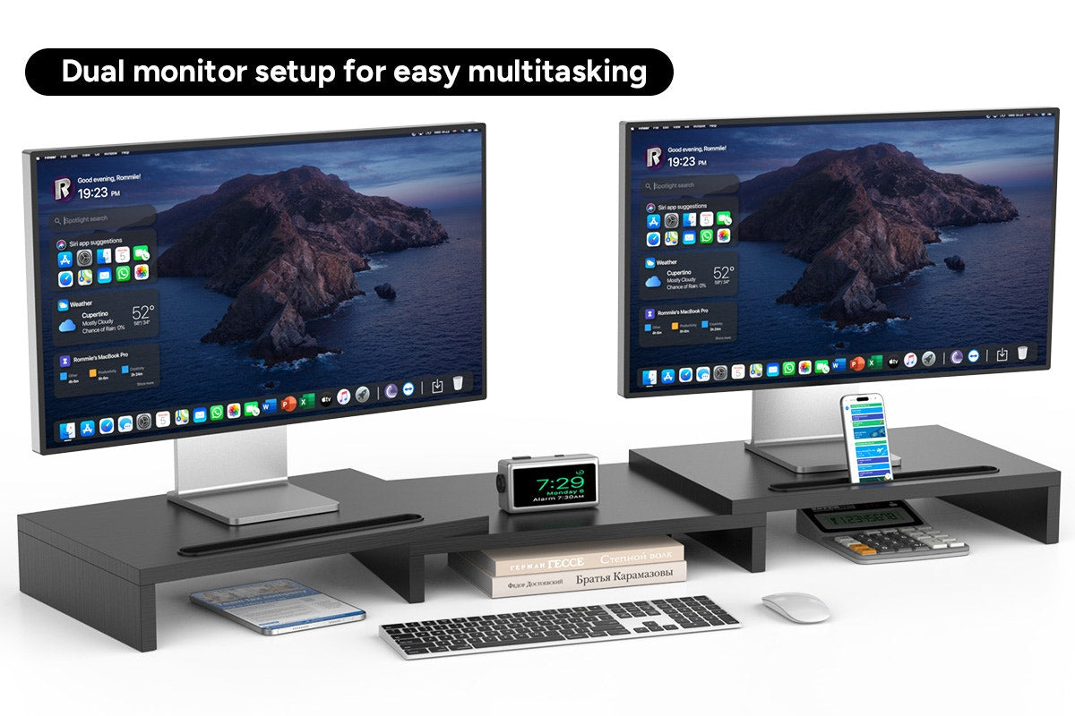 Kogan Modern Dual Monitor & Laptop Stand with Adjustable Length (Black)