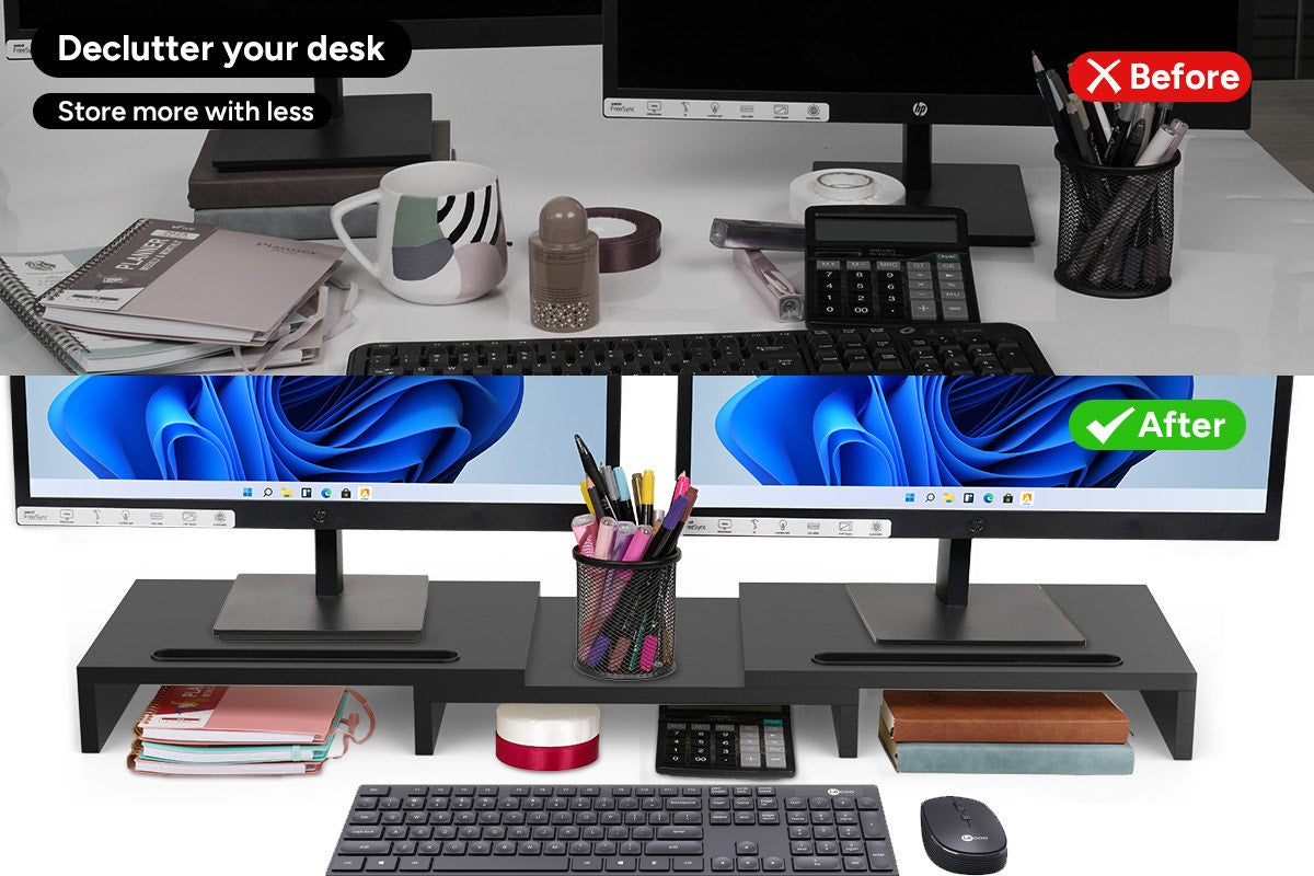 Kogan Modern Dual Monitor & Laptop Stand with Adjustable Length (Black)
