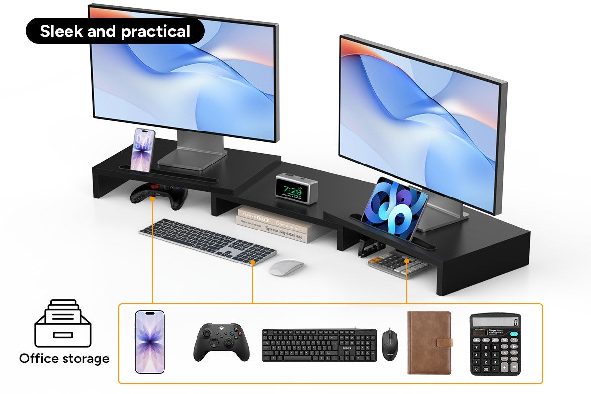 Kogan Modern Dual Monitor & Laptop Stand with Adjustable Length (Black)