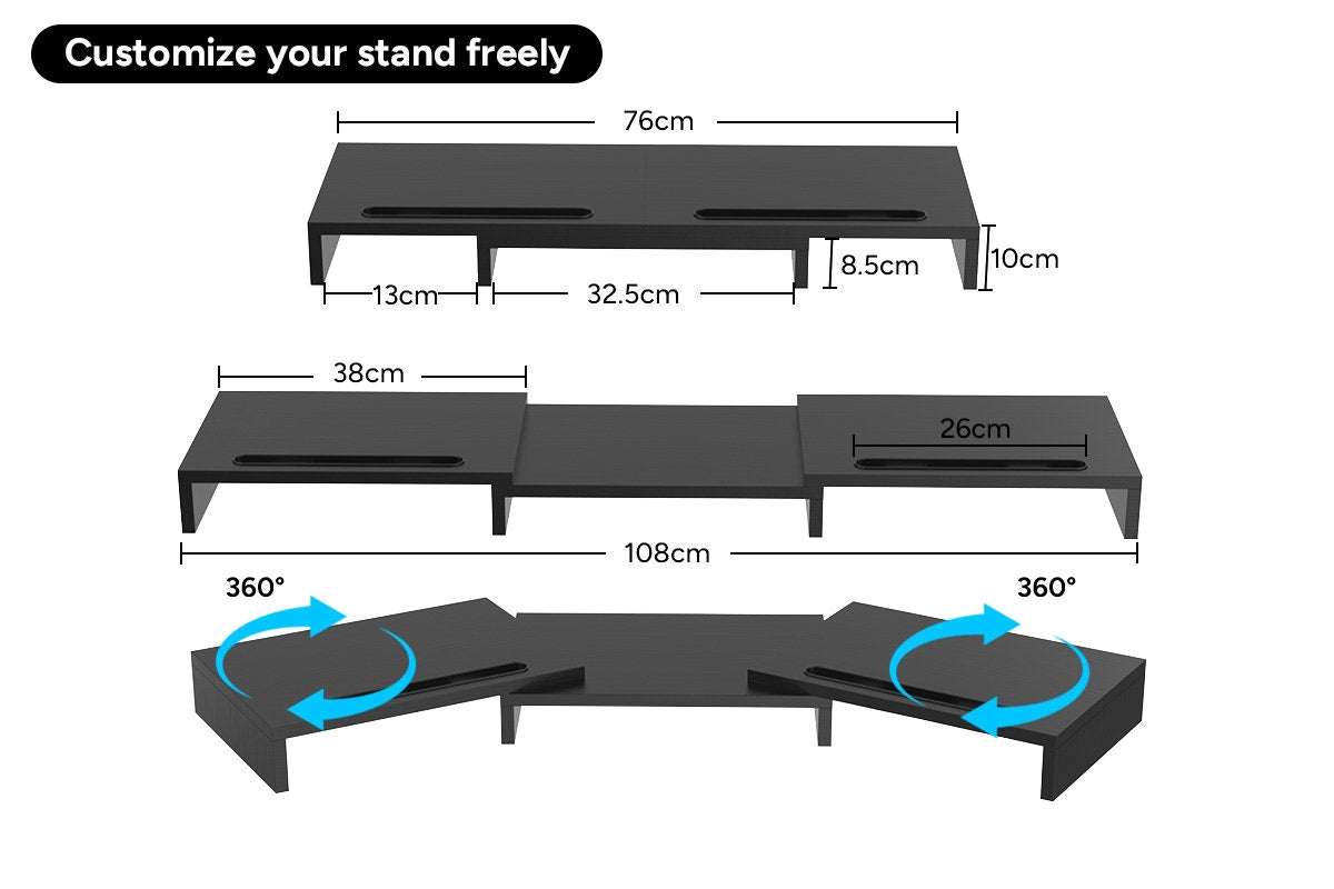 Kogan Modern Dual Monitor & Laptop Stand with Adjustable Length (Black)