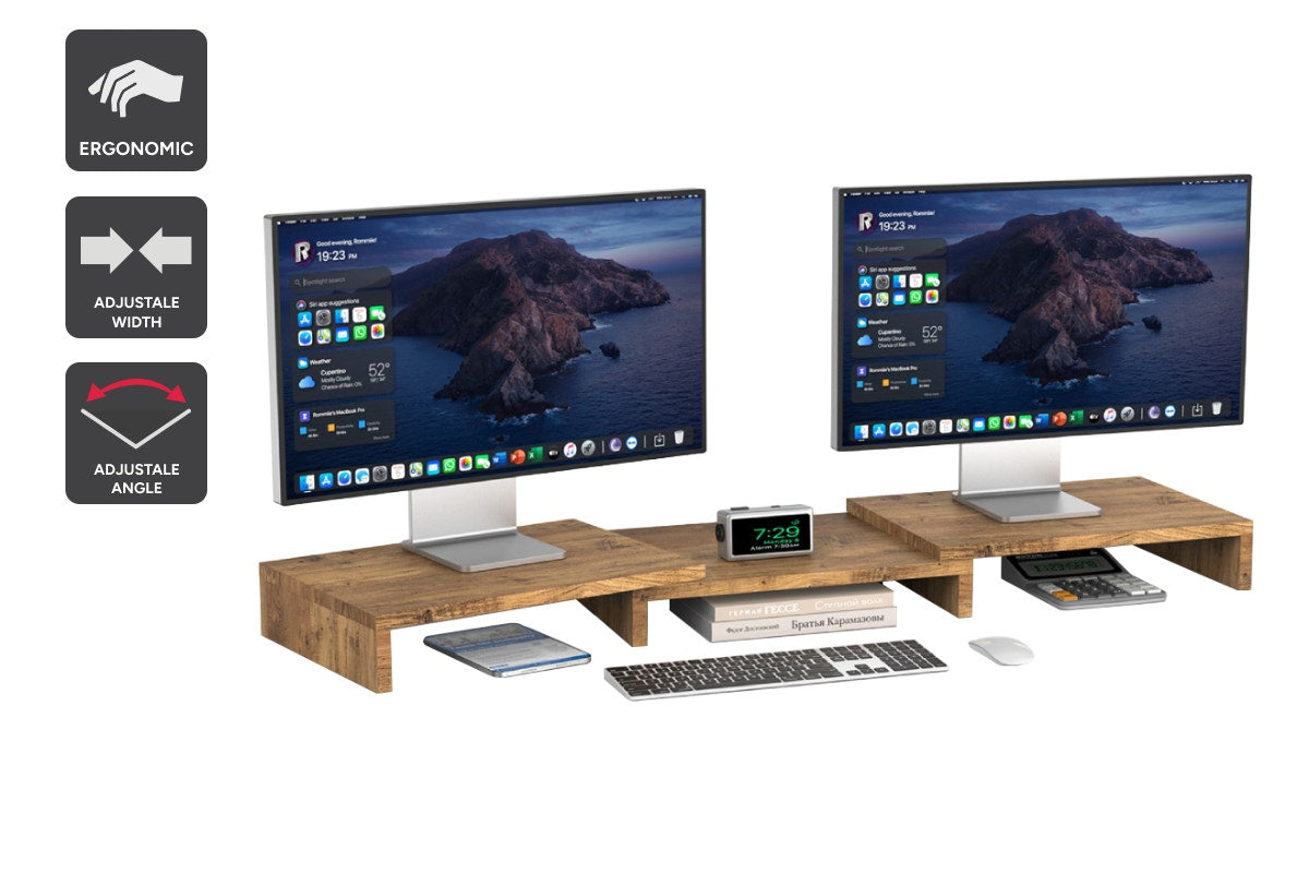 Kogan Modern Dual Monitor & Laptop Stand with Adjustable Length (Dark Walnut)