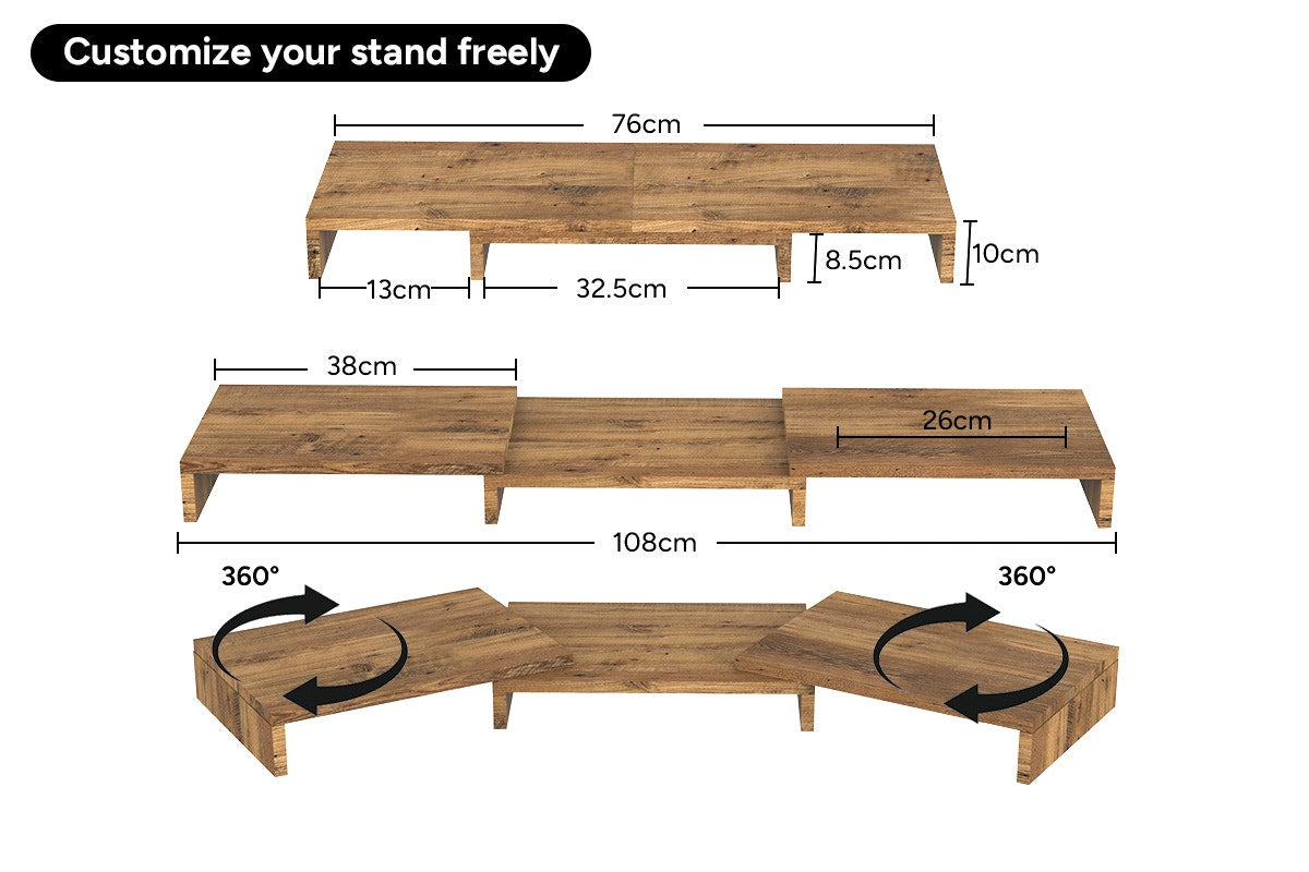 Kogan Modern Dual Monitor & Laptop Stand with Adjustable Length (Dark Walnut)