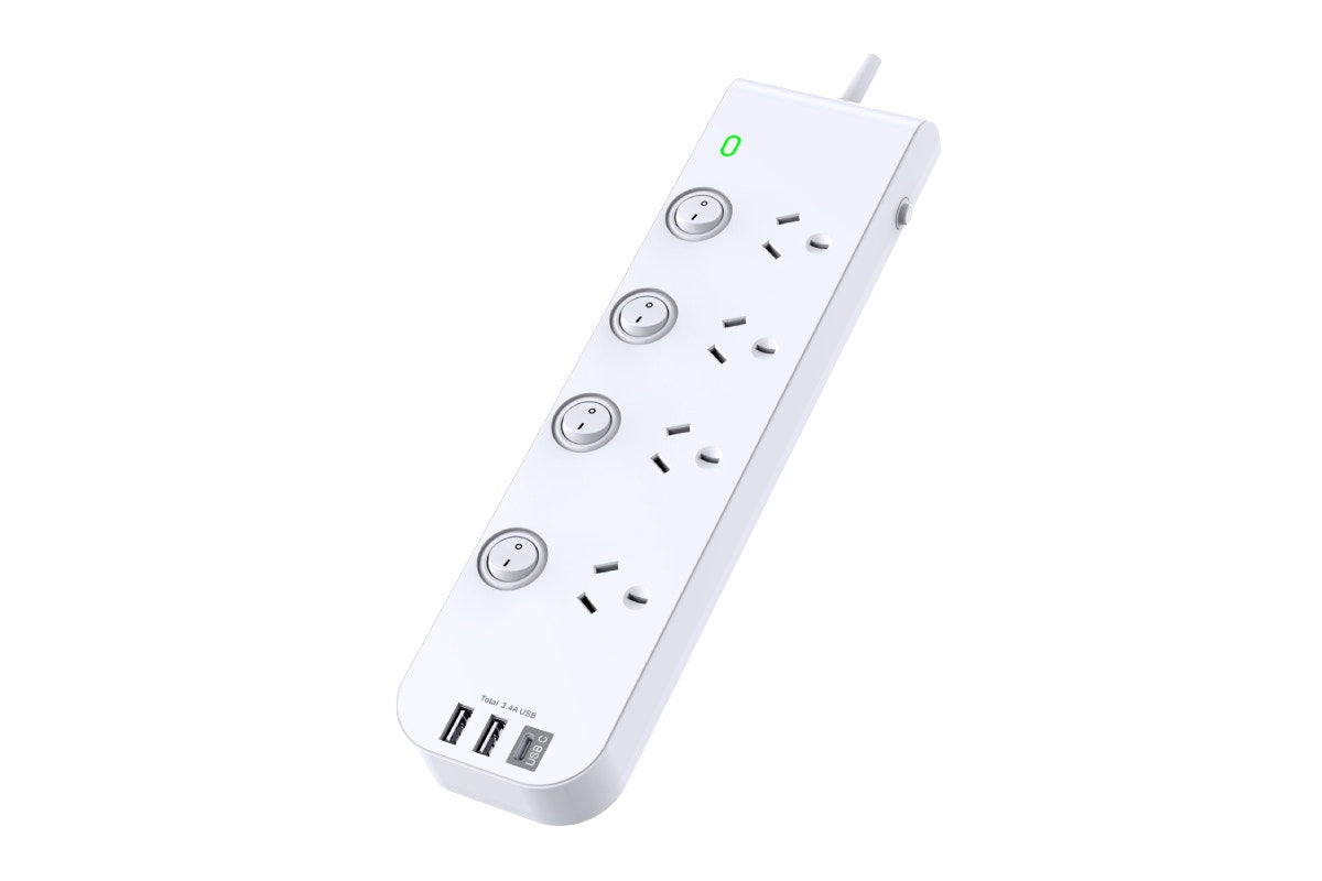 Kogan 4-Way Surge Protect Power Board with 2 USB-A & 1 USB-C Ports