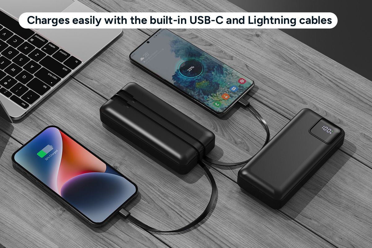 Kogan TravelBoost 20000mAh 20W PD Power Bank with Built-in USB-C & Lightning Cable