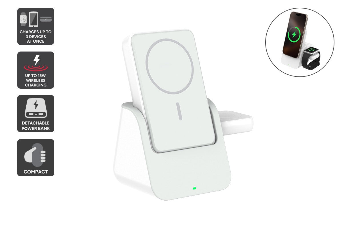 Kogan MagPulse 3-in-1 Wireless Charging Dock + 10000mAh MagSafe-Compatible Power Bank