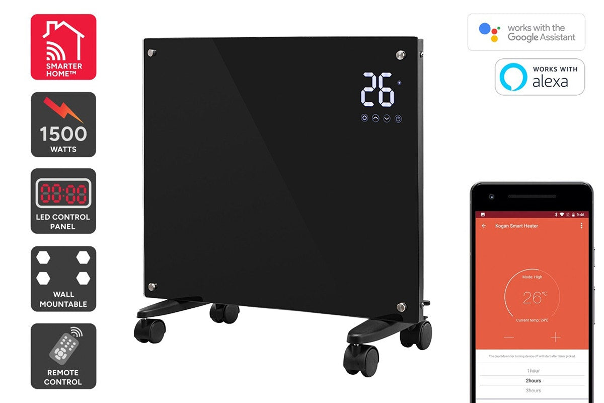 Kogan SmarterHome™ 1500W Premium Glass Panel Heater (Black)
