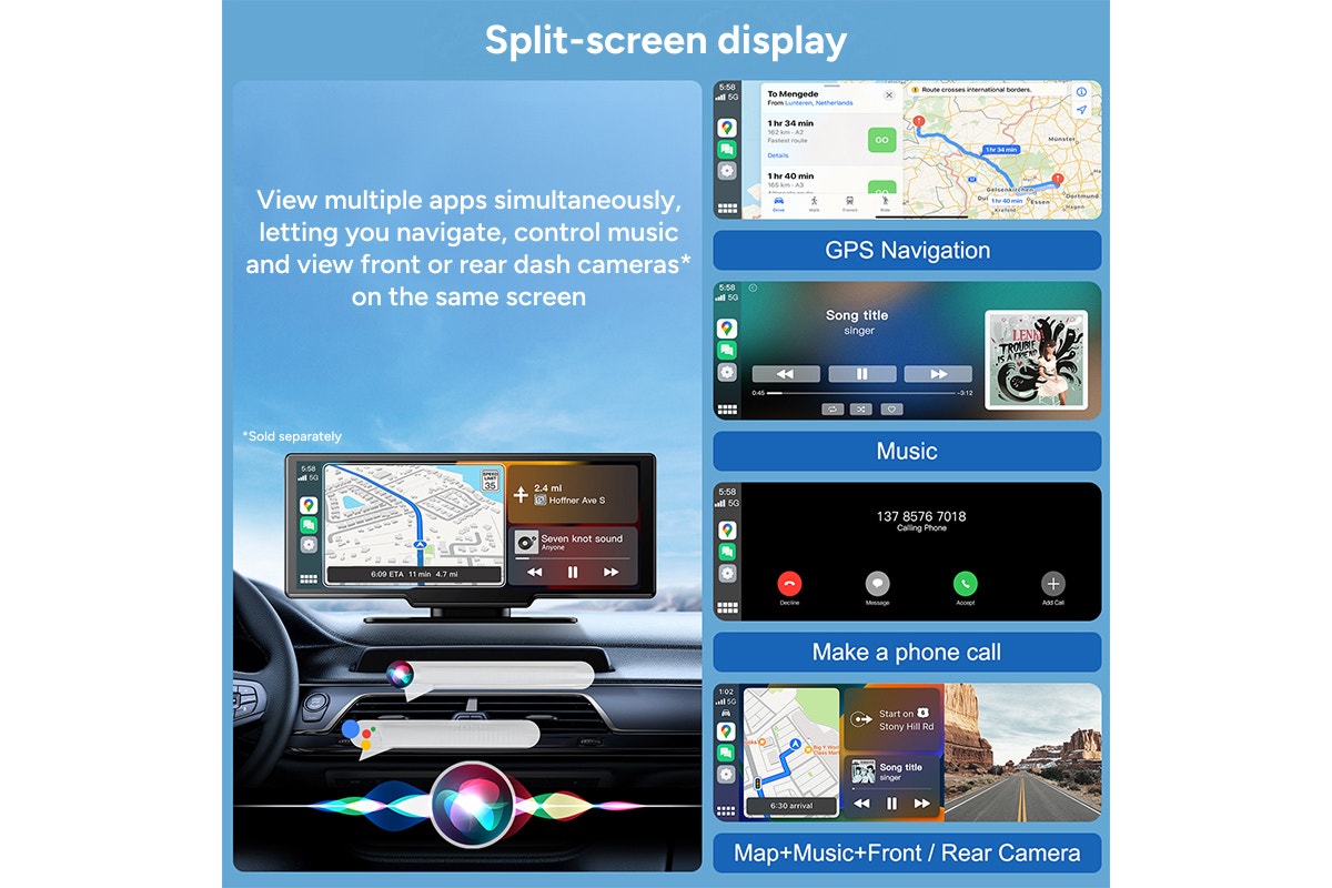 Kogan 10.26" Wireless Apple CarPlay and Android Auto Touchscreen Car Display