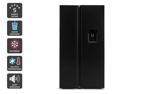 Kogan 631L Side by Side Fridge with Water Dispenser (Black Stainless Steel)