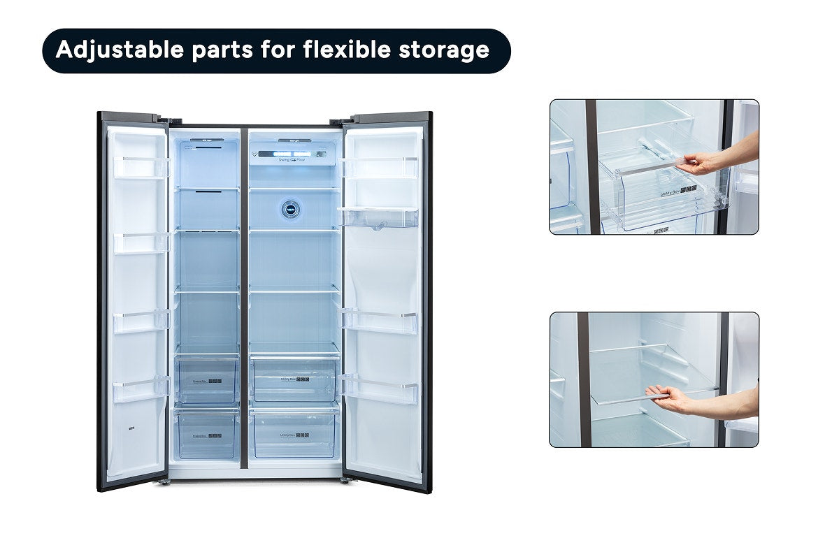 Kogan 631L Side by Side Fridge with Water Dispenser (Black Stainless Steel)