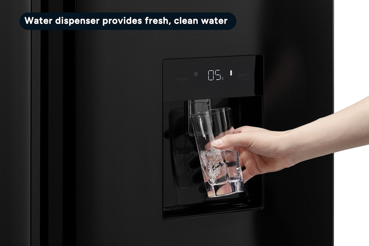 Kogan 631L Side by Side Fridge with Water Dispenser (Black Stainless Steel)