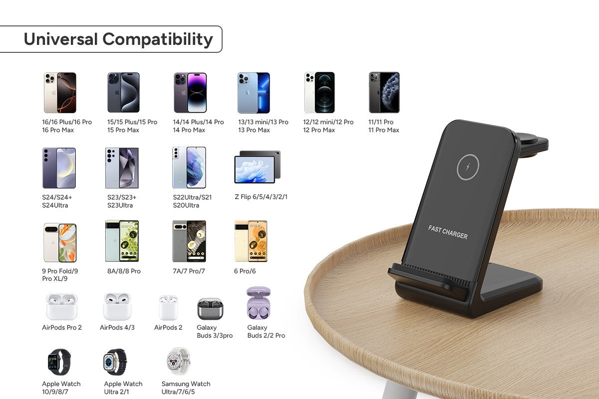 Kogan 3-in-1 15W Wireless Fast Phone Charger