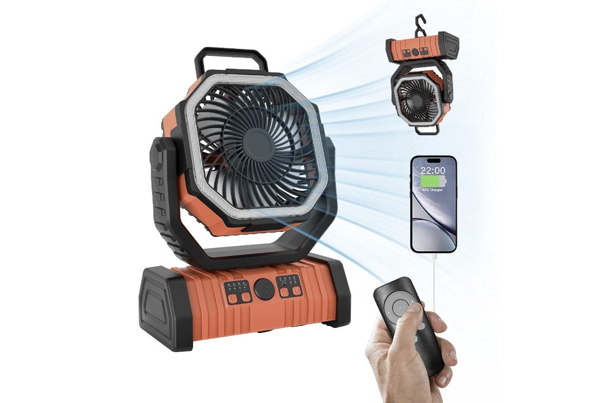 Kogan Cordless Rechargeable Fan with Light and Power Bank