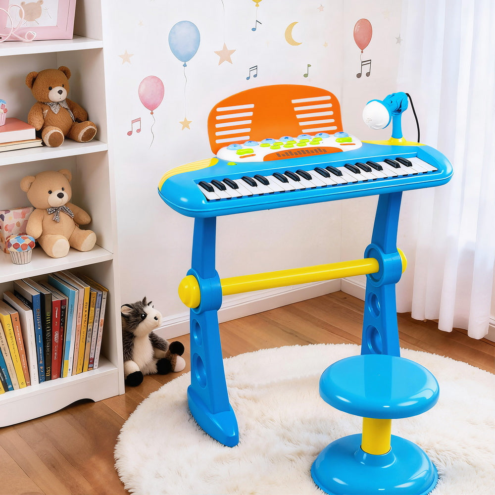 Keezi 37-Key Kids Piano Keyboard Set with Stool & Microphone, Blue - SuperSaverAU - view 7