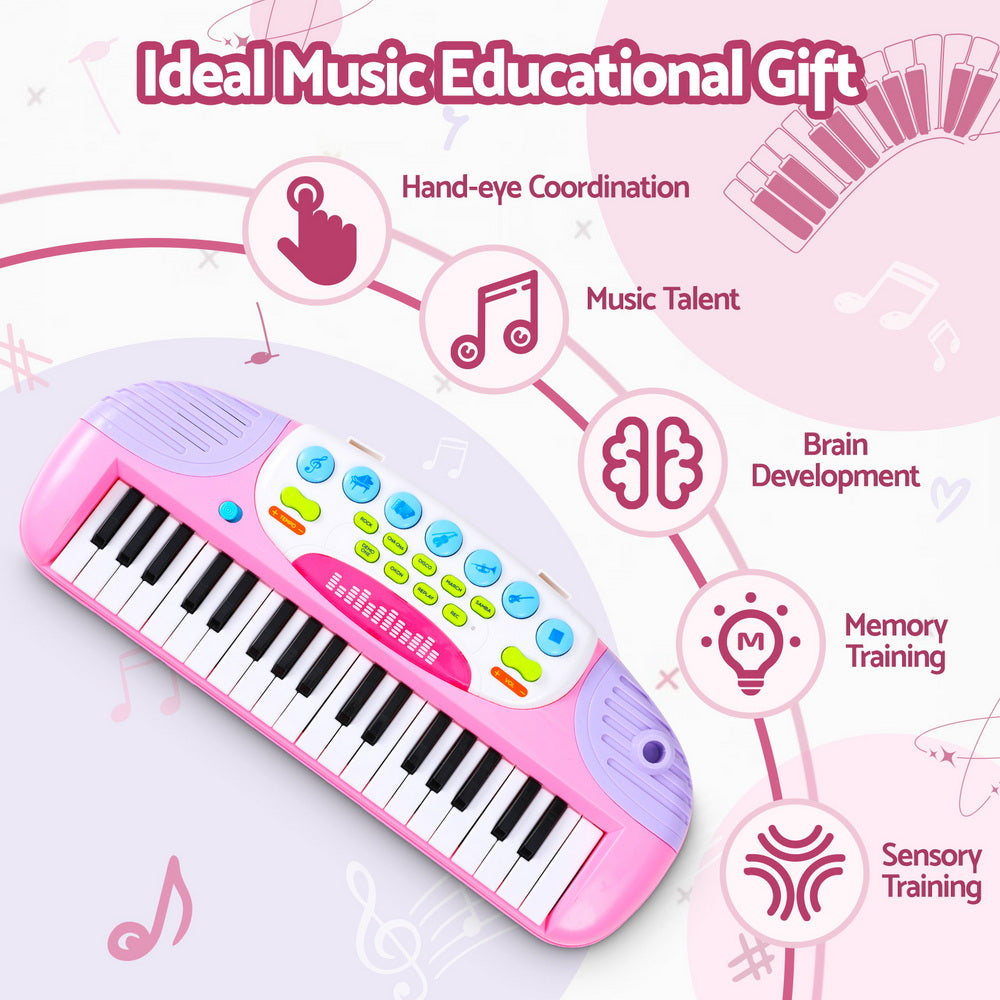 Keezi 37-Key Kids Piano Keyboard Set with Stool & Microphone, Pink - SuperSaverAU - view 4