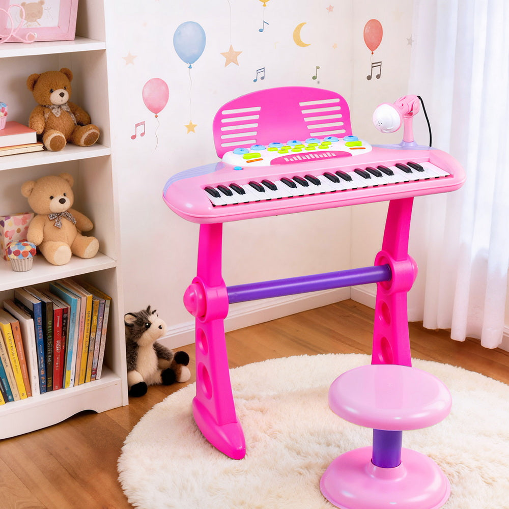 Keezi 37-Key Kids Piano Keyboard Set with Stool & Microphone, Pink - SuperSaverAU - view 7