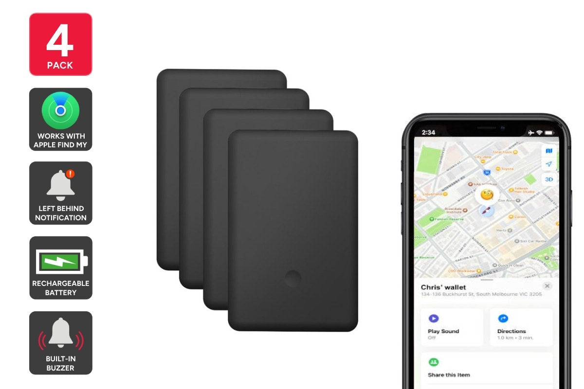 Kogan Smart Tag Rechargeable Wallet Tracker Card for Apple Find My (4 Pack)