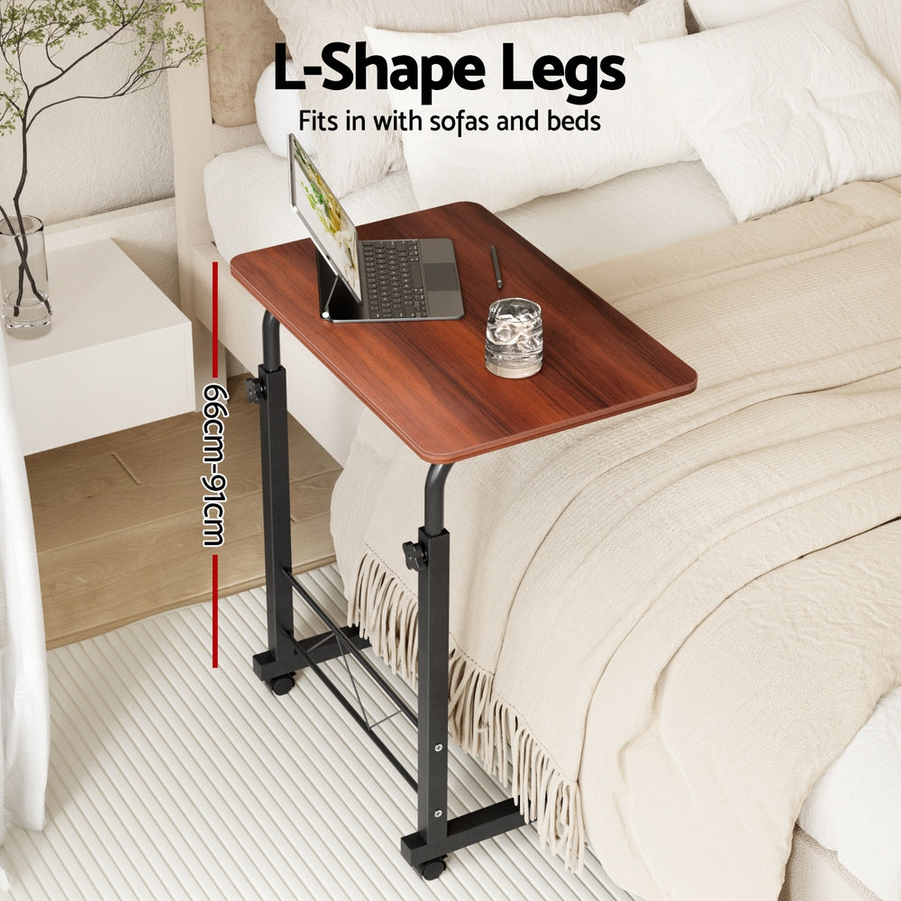 Artiss Mobile Laptop Desk Table with Adjustable Height & Caster Wheels - Dark Wood - SuperSaverAU - view 4