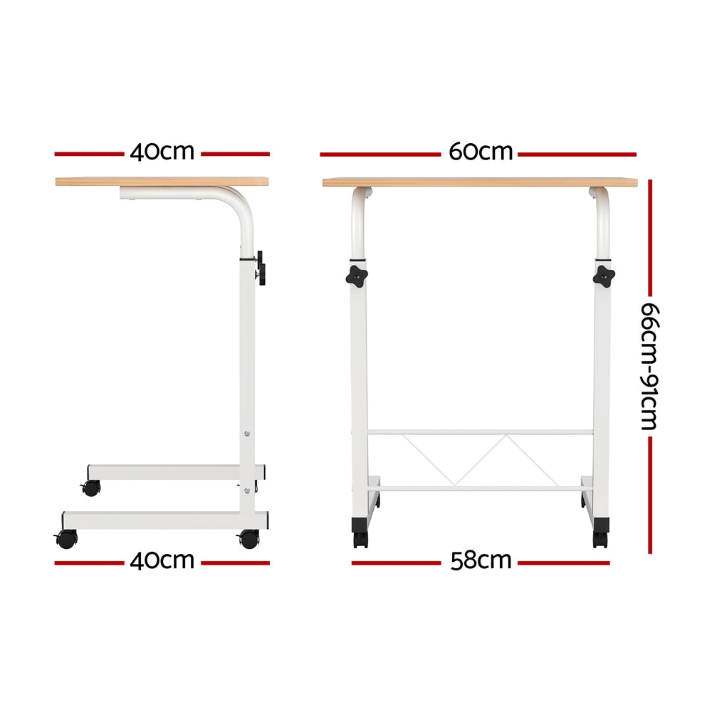 Artiss Mobile Laptop Desk with Adjustable Height & Casters - Light Wood - SuperSaverAU - view 2