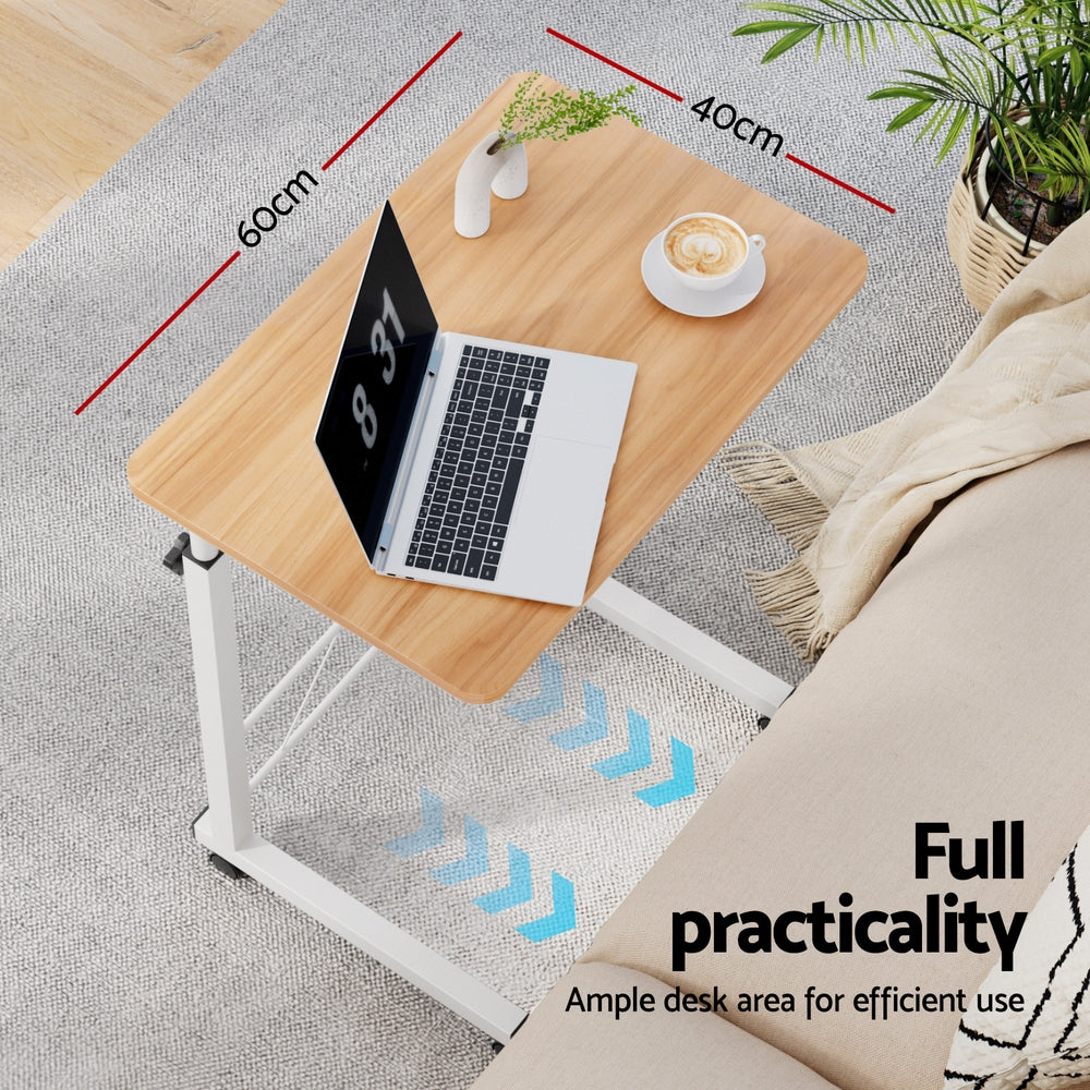 Artiss Mobile Laptop Desk with Adjustable Height & Casters - Light Wood - SuperSaverAU - view 5