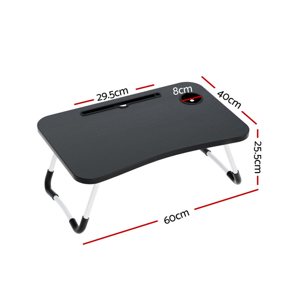 Artiss Black Foldable Laptop Desk Table with Cup Holder