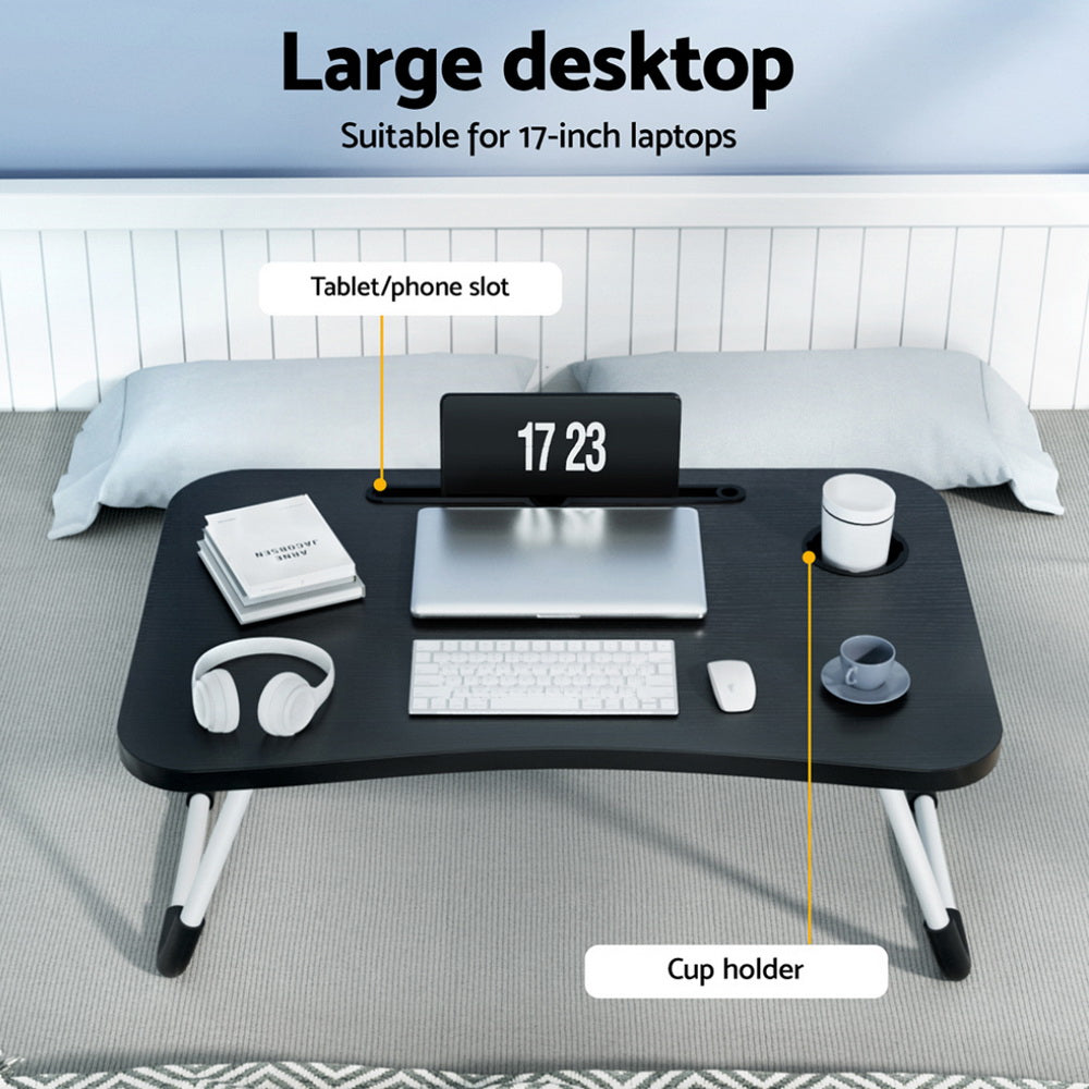 Artiss Black Foldable Laptop Desk Table with Cup Holder