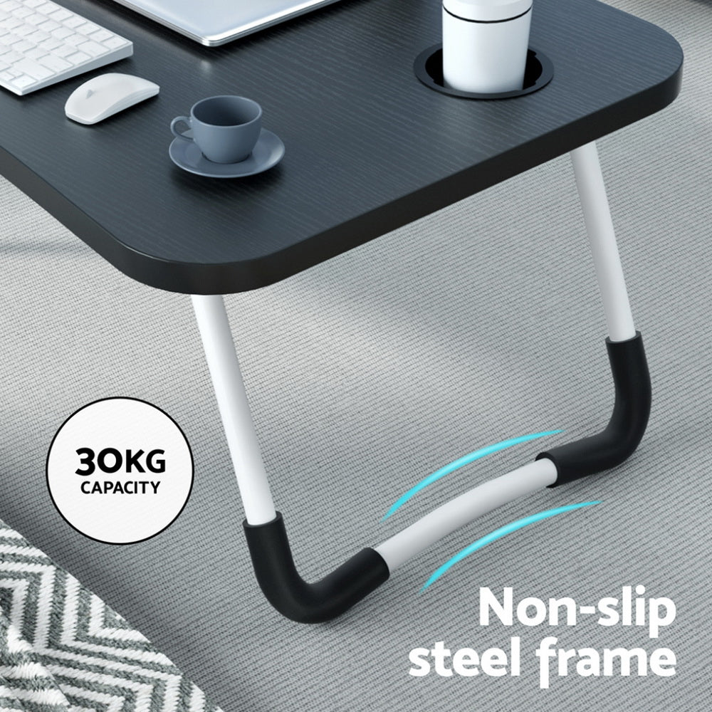 Artiss Black Foldable Laptop Desk Table with Cup Holder
