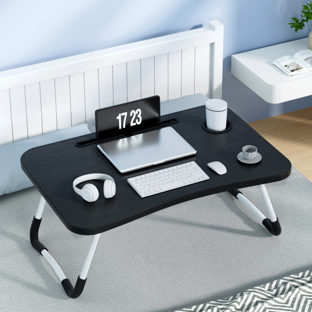 Artiss Black Foldable Laptop Desk Table with Cup Holder