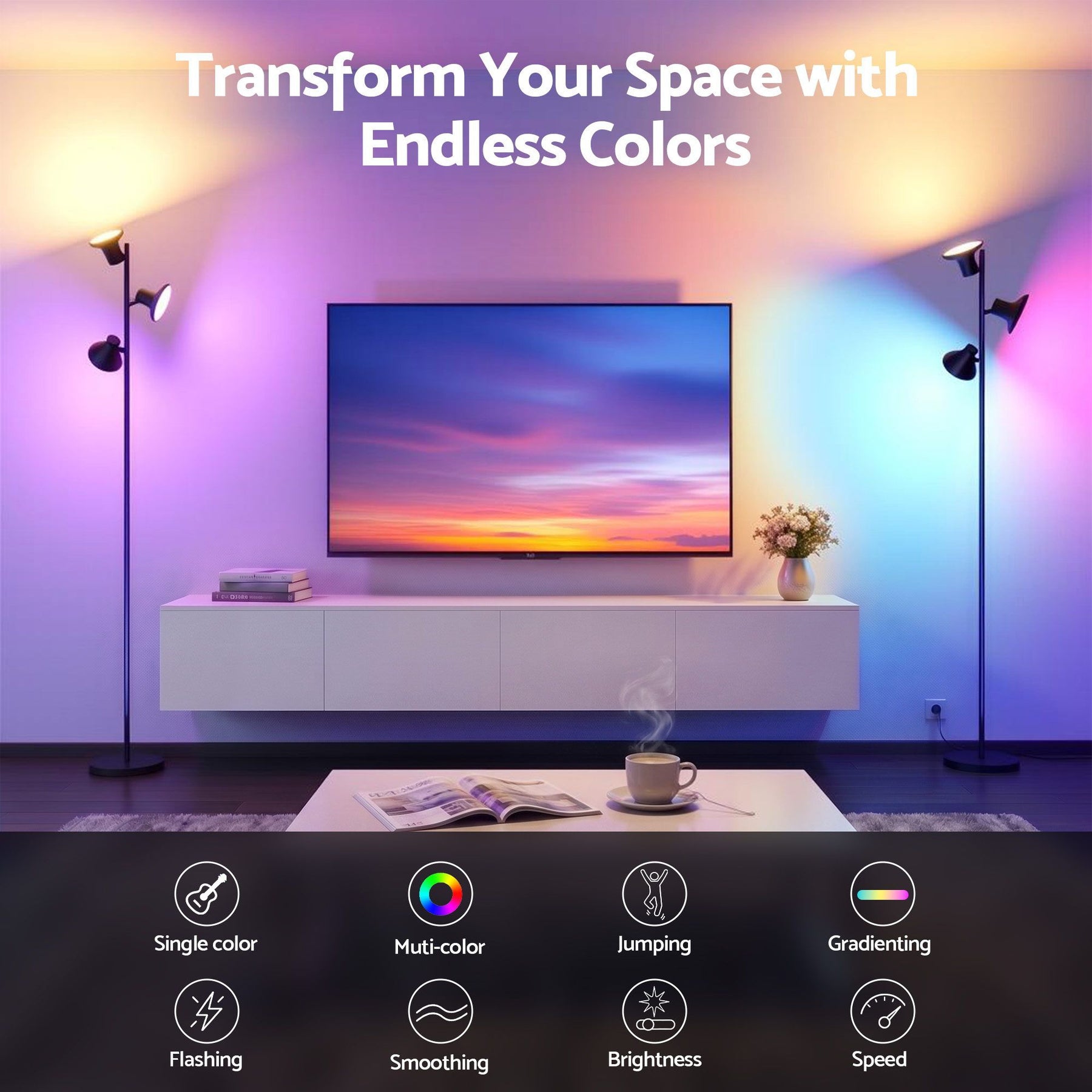 Artiss 3-Head RGB LED Floor Lamp with Remote