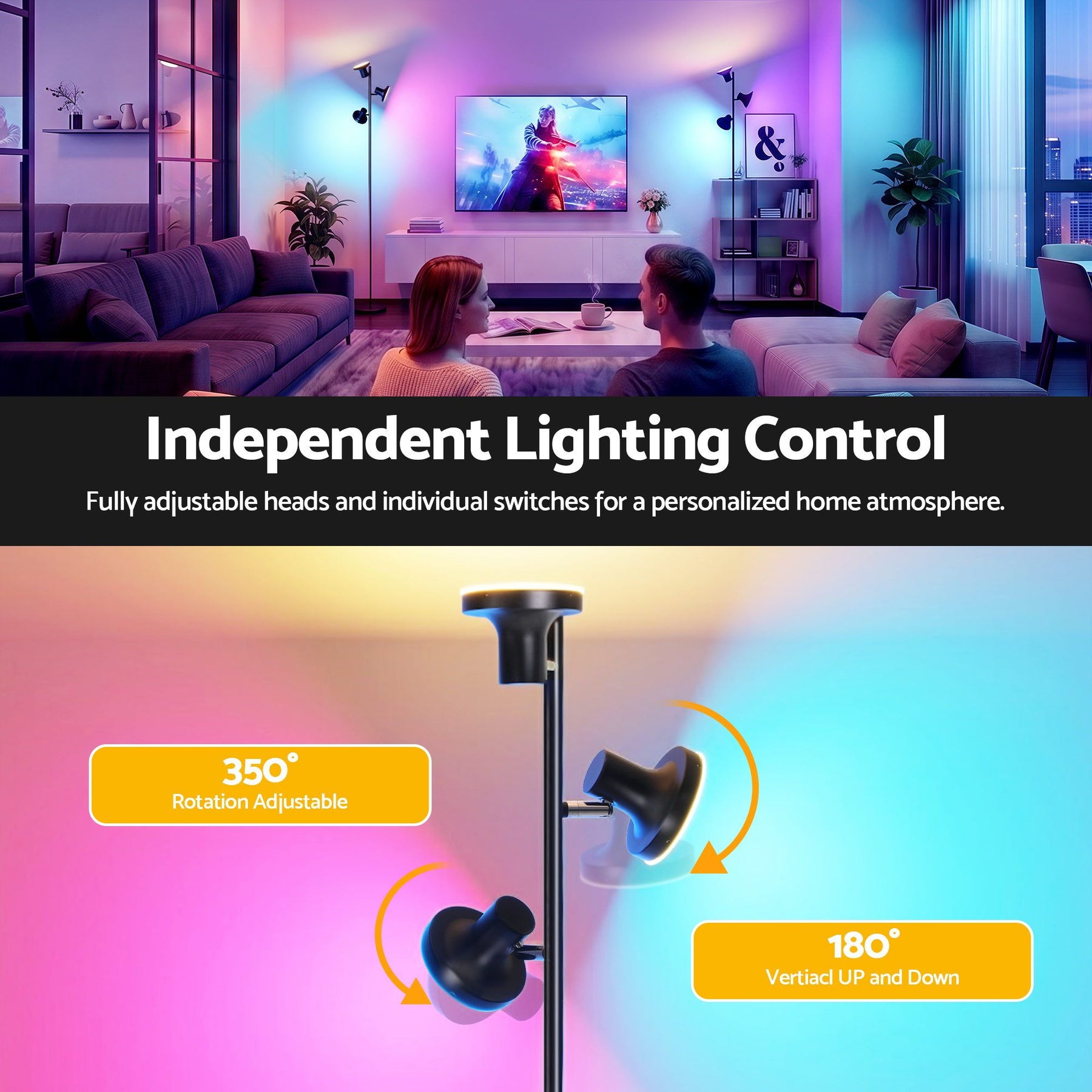 Artiss 3-Head RGB LED Floor Lamp with Remote