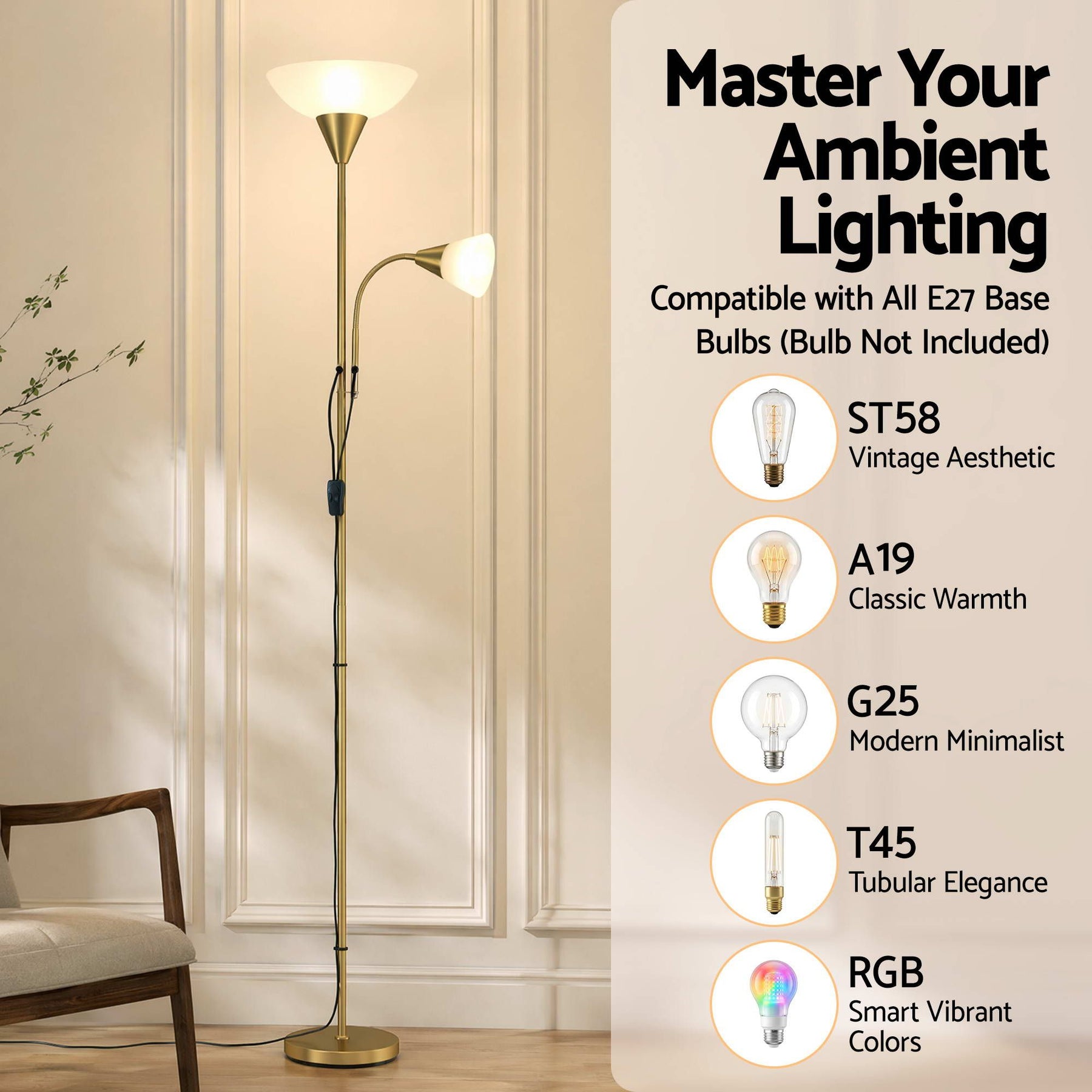 Artiss Gold Mother and Child Floor Lamp with Reading Light