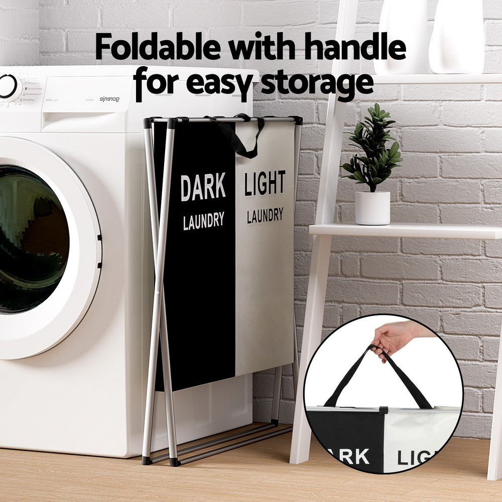 Artiss Laundry Basket Hamper 2 Sections Large Foldable Washing Clothes Storage 59cm - SuperSaverAU - view 5