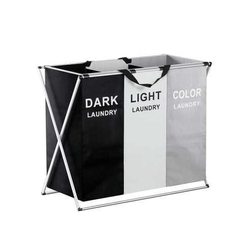 Artiss Laundry Basket Hamper 3 Sections Large Foldable Storage 64.5cmx37cmx58cm - SuperSaverAU - view 1